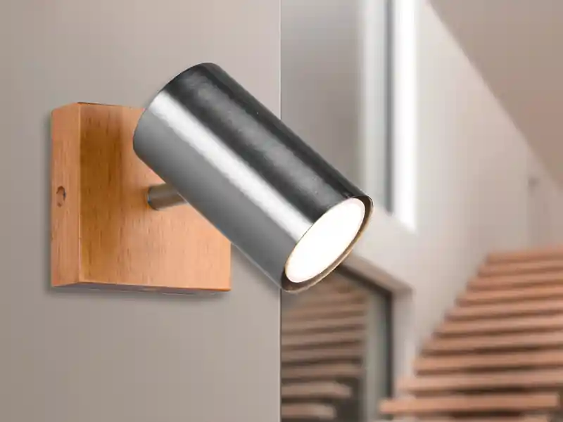 Must-Have Trio Leuchten Wand- & Deckenstrahler MARLEY Silber mit Holz, Breite 9cm