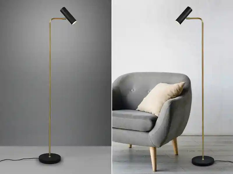 Begrenztes Angebot Trio Leuchten Stehlampe MARLEY in Messing / Schwarz, Spot schwenkbar, Höhe 151cm