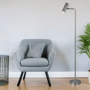 Zertifiziert meineWunschleuchte LED Stehlampe in Silber matt, Spot schwenkbar, Höhe 151cm