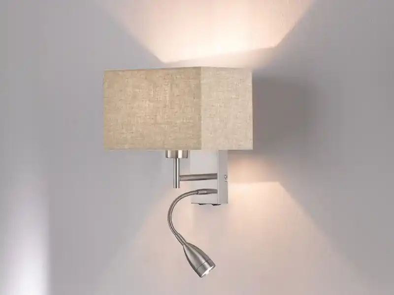 Neue Ware Fischer & Honsel Wandleuchte DREAM mit LED Leselampe & Stoffschirm Beige, Höhe 38cm