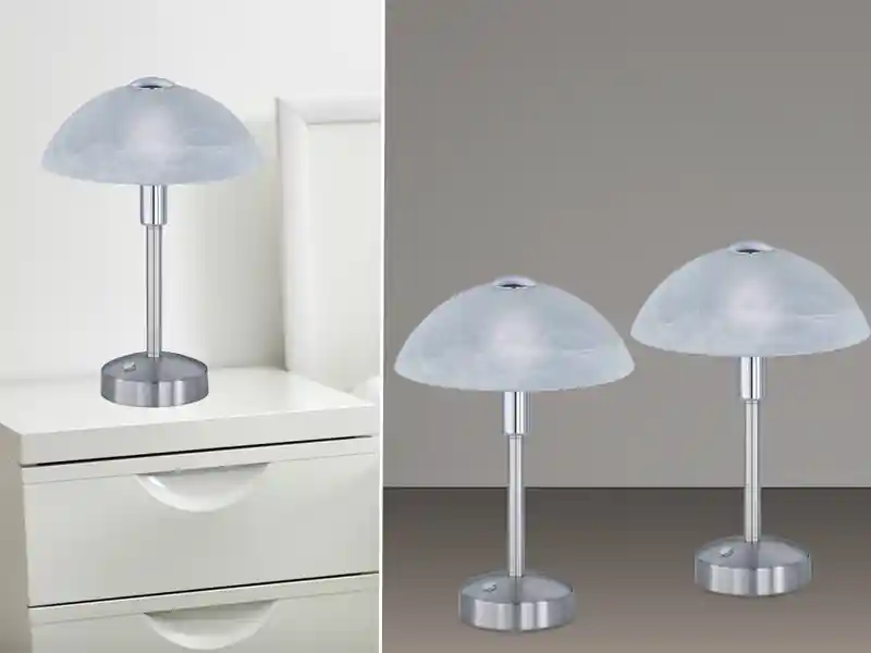 meineWunschleuchte 2er Set LED Tischleuchten dimmbar, Silber mit Glasschirm, Höhe 30cm Gratis Versand