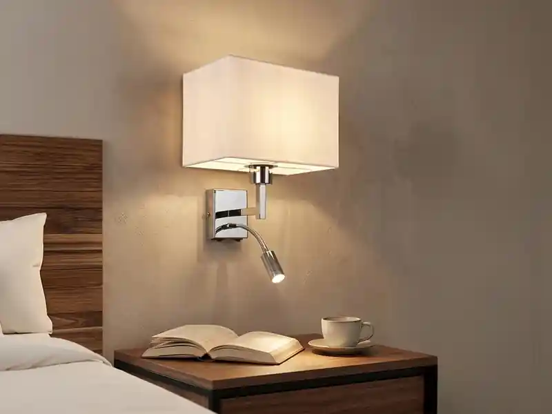 meineWunschleuchte Wandleuchte CAIMA mit Schalter, LED Leselampe & Stoffschirm Weiß, Höhe 31cm Rabatt