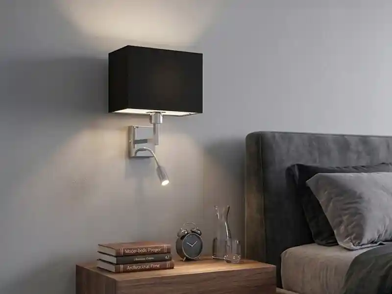 meineWunschleuchte Wandleuchte CAIMA mit Schalter, LED Leselampe & Stoffschirm Schwarz, Höhe 31cm Meistverkauft