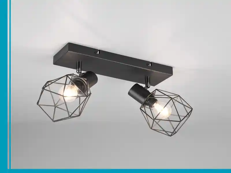 Markenprodukt meineWunschleuchte Industrial Deckenstrahler NARDA 2-flammig Gitter Schwarz, Breite 30cm