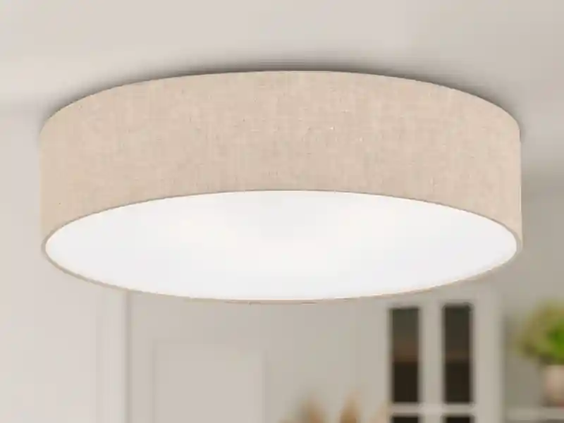 meineWunschleuchte LED Deckenlampe rund groß mit Lampenschirm Leinen Beige, Ø 60cm Geprüft