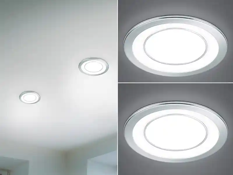 meineWunschleuchte Runde LED Deckeneinbaustrahler 2er Set in Silber Chromfarben Ø 14,8cm Must-Have