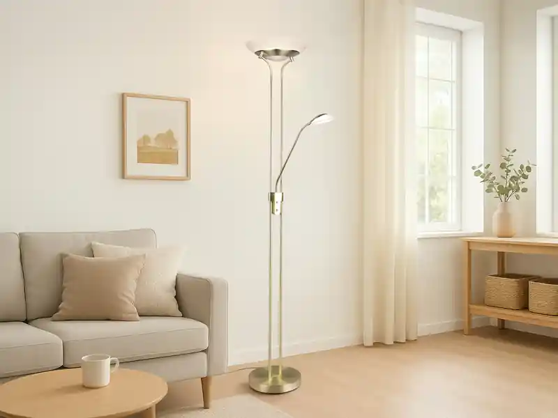RL LIVE YOUR LIGHT LED Deckenfluter ORSON Messing mit Leselicht, dimmbar flexibel - 180cm Meistverkauft