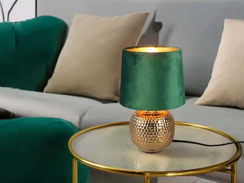 RL LIVE YOUR LIGHT Tischleuchte SOPHIA Grün/Gold Keramikfuß Samtschirm, Höhe 26cm Bestpreis