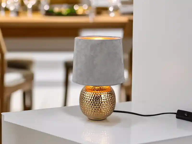 meineWunschleuchte LED Tischleuchte Grau/Gold Keramikfuß Samtschirm, Höhe 26cm Nur Heute