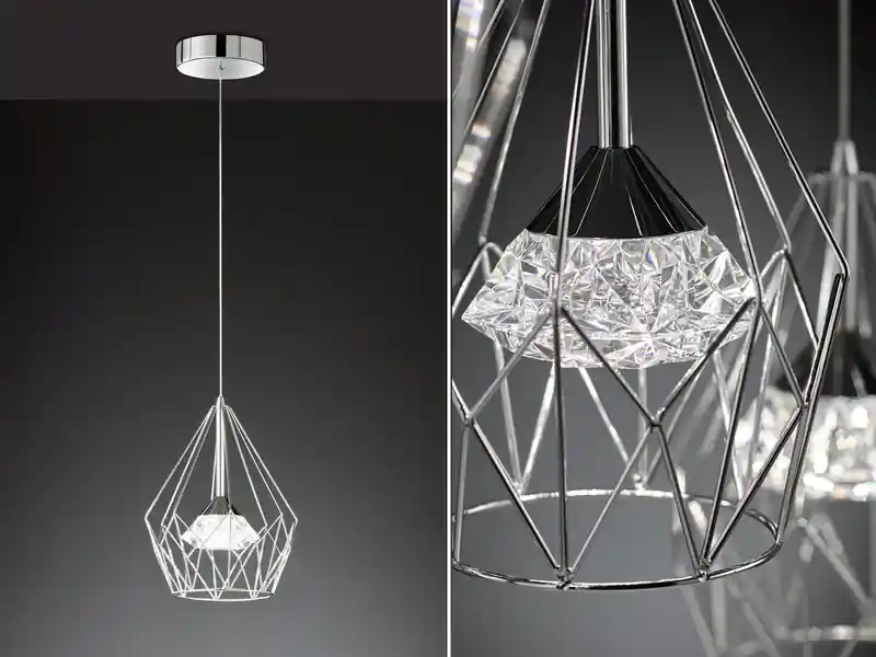 Bestpreis Wofi LED Pendelleuchte AMY mit Gitter Lampenschirm 1-flammig Silber, Ø 25cm