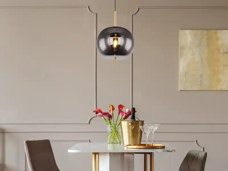 Angebot meineWunschleuchte LED Pendelleuchte mit Rauchglas 1-flammig Metall Messing, Ø 30cm