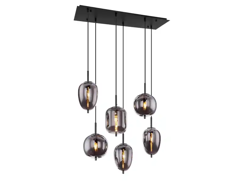 Globo Pendelleuchte BLACKY Schwarz 6-flammig mit Rauchglas Glaskugeln, B: 80cm Bestpreis