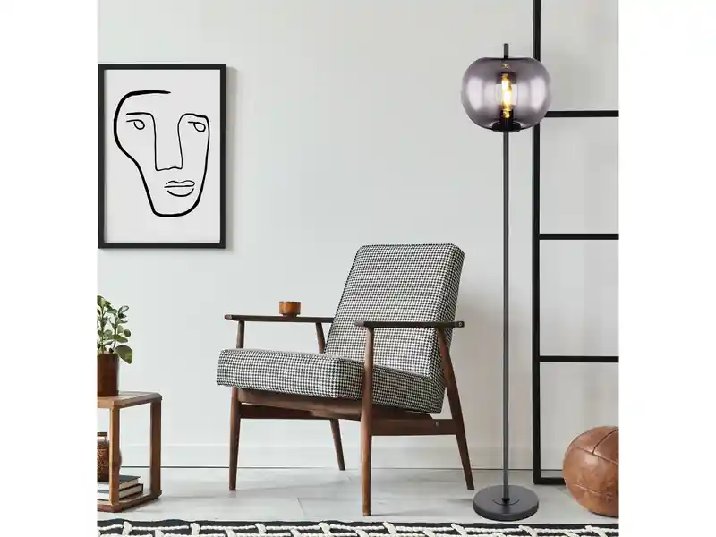 Rabatt meineWunschleuchte LED Stehlampe mit Rauchglas Lampenschirm Ø 30cm, Metall Schwarz