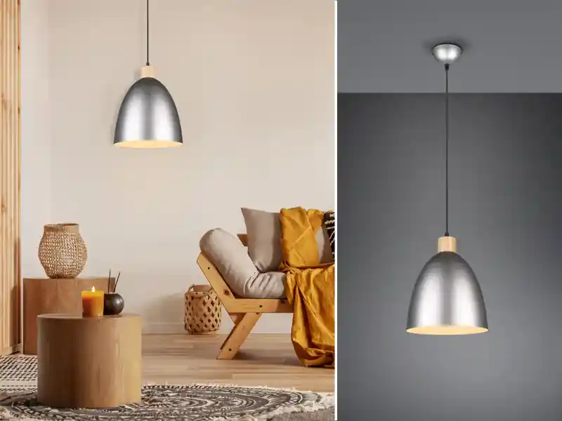 RL LIVE YOUR LIGHT Pendelleuchte JAGGER Lampenschirm Metall/Holz Silber Antik, Ø 25cm Neue Ware