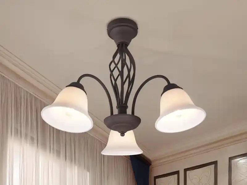 Trio Leuchten Große Deckenleuchte RUSTICA 3-flammig in Rostoptik mit Glasschirmen, Ø 55cm Mega-Angebot