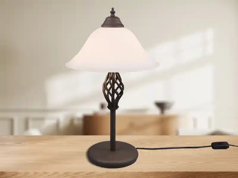 Meistverkauft meineWunschleuchte LED Tischleuchte im Landhausstil Rostoptik mit Glasschirm, Höhe 50cm
