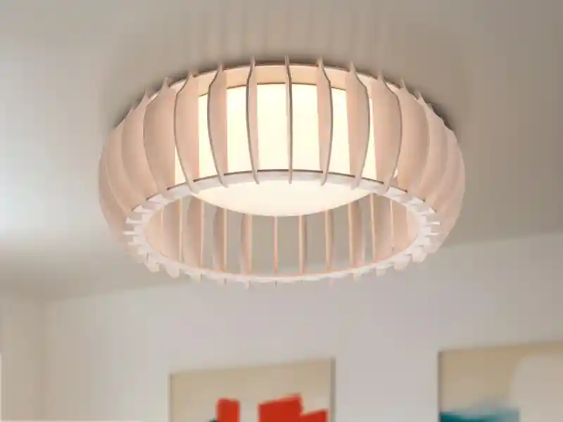 Expressversand RL LIVE YOUR LIGHT Dimmbare LED Deckenleuchte MONTE mit Naturholzlamellen, Ø 40cm