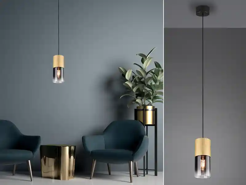 meineWunschleuchte LED Pendelleuchte 1-flammig Messing matt mit Rauchglas Schirm, Ø 10cm Zertifiziert