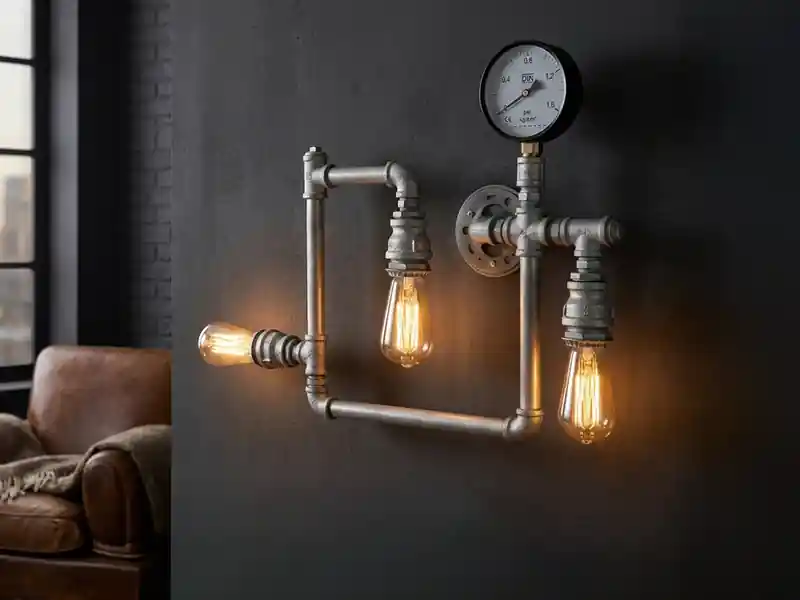 LUCE Design Wandleuchte AMARCORD 3-flammig in Wasserrohr Optik, Grau antik, Breite 48cm Zertifiziert