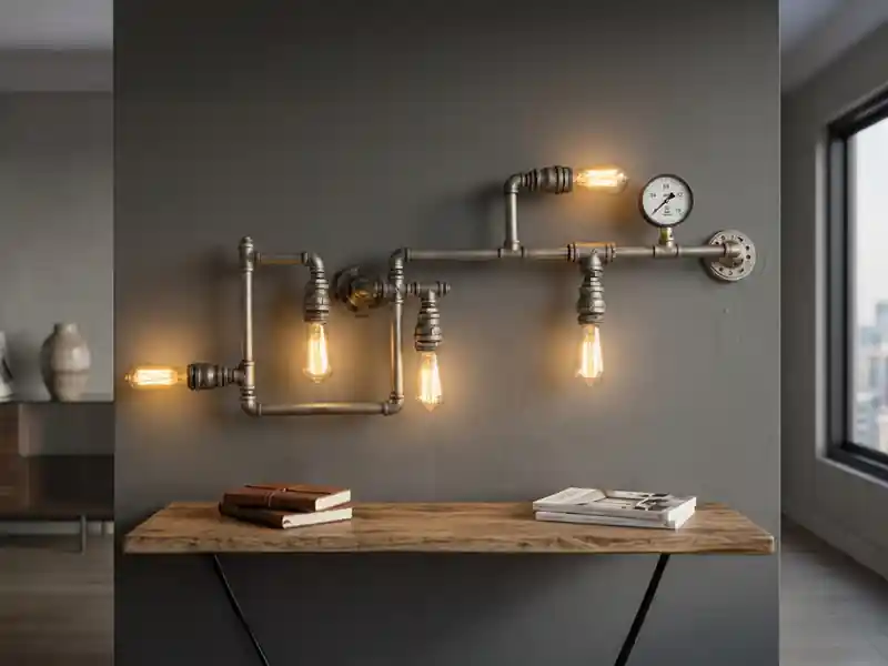 Neuheit LUCE Design Wandleuchte AMARCORD 5-flammig in Wasserrohr Optik, Grau antik, Breite 114cm