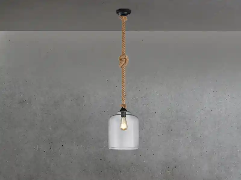 Bestpreis meineWunschleuchte LED Pendelleuchte mit Glasschirm und Hanfseil Abhängung, Ø 24cm
