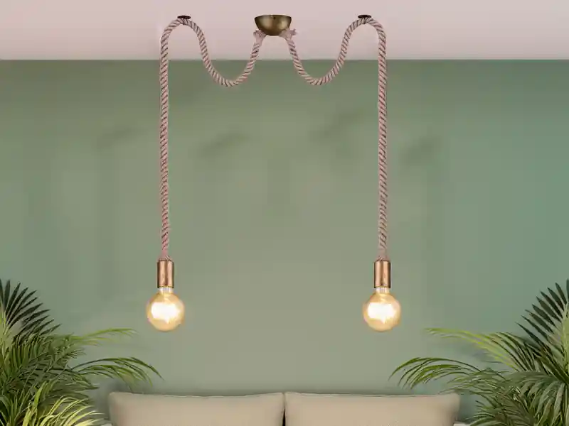 Jetzt Kaufen meineWunschleuchte Rustikale LED Affenschaukel Lampe 2-flammig aus Hanfseil, Höhe 150cm