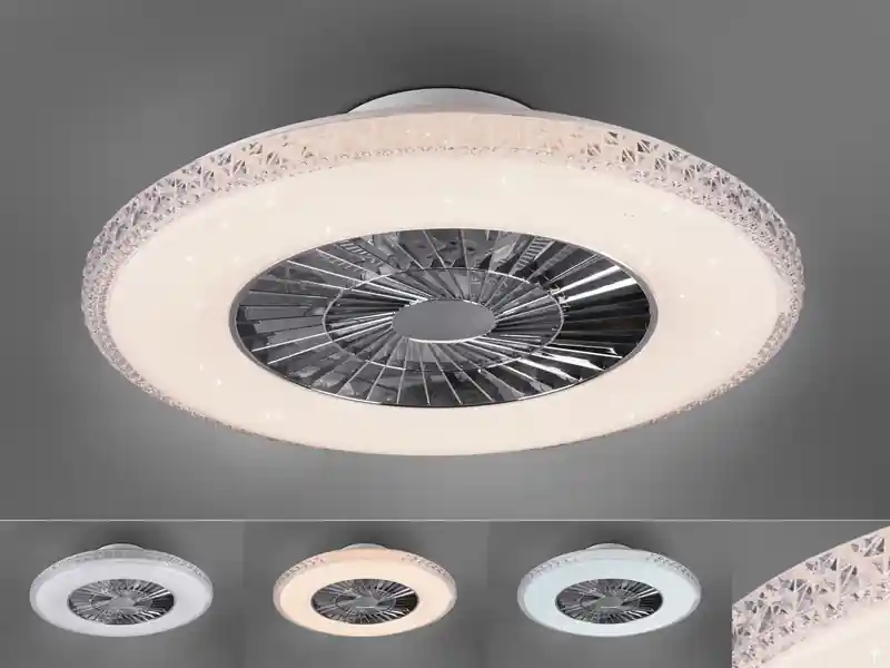 Angebot RL LIVE YOUR LIGHT Deckenleuchte mit Ventilator HARSTADT mit Fernbedienung, Kristallrand Ø 60cm