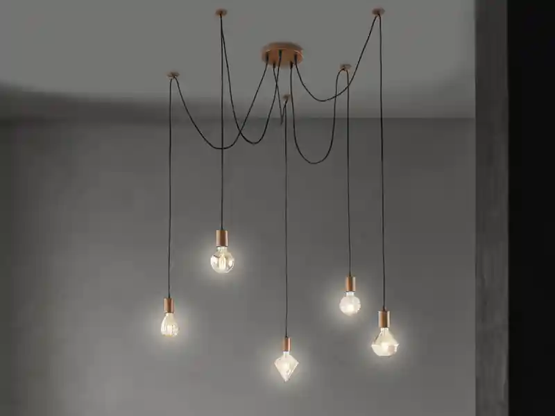 Trio Leuchten Minimal CORD Spinnenlampe mit Baldachin in Kupfer antik und fünf E27 Fassungen Wochenendangebot