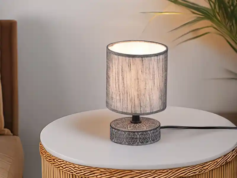 Letzte Chance RL LIVE YOUR LIGHT Moderne Keramik Tischleuchte MARIE Stofflampenschirm in Grau, Höhe 20cm