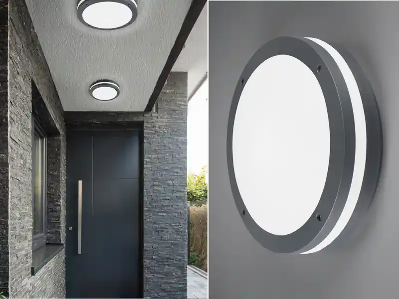 meineWunschleuchte LED Außen Deckenleuchte Wandleuchte 2er SET mit Bewegungsmelder Anthrazit, Ø30cm Nur Heute