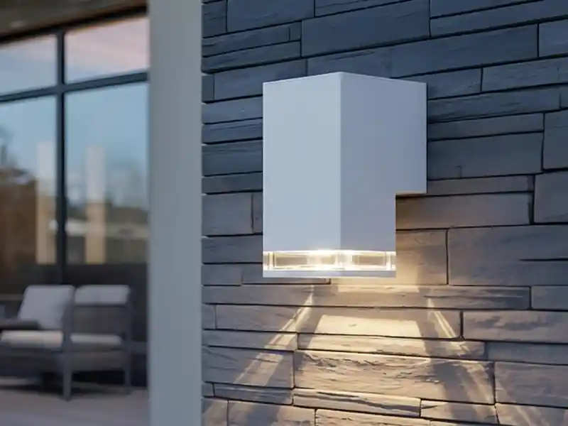 Konstsmide ALU Außenwandleuchte POLLUX Down Light Weiß Effektstreifen IP44, Höhe 16,5cm Abverkauf