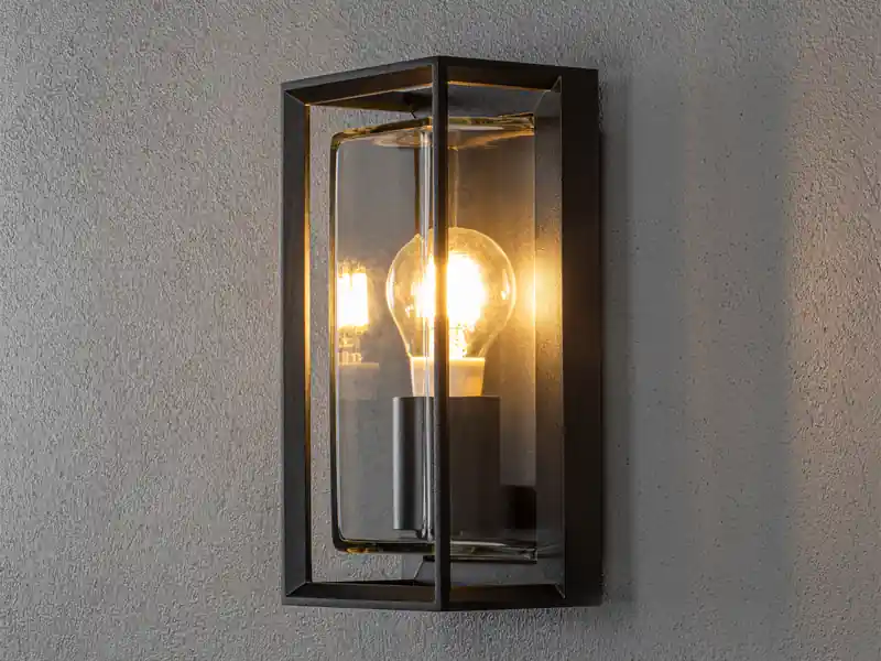 Konstsmide Außenwandlaterne BRINDISI Rahmen Metall Schwarz & klares Glas, Höhe 26cm Kostenloser Versand