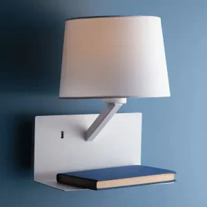 Abverkauf ECO-LIGHT LED Wandleuchte Weiß & Stoffschirm mit USB Ladefunktion & Ablage, Höhe 31cm