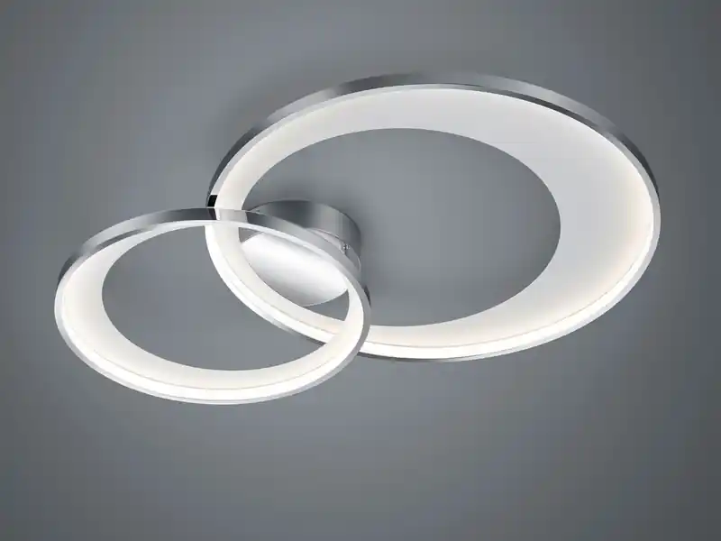 Trio Leuchten Große LED Deckenleuchte GRANADA 2 Ringe Silber Chrom, dimmbar, Breite 85cm Markenprodukt