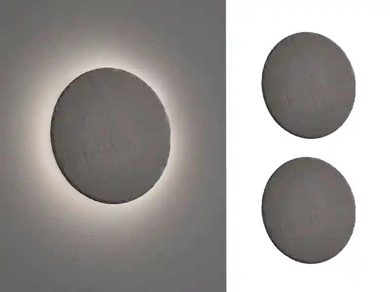 meineWunschleuchte 2er SET flache LED Innen Wandleuchten aus Naturschiefer, Ø 20cm Must-Have