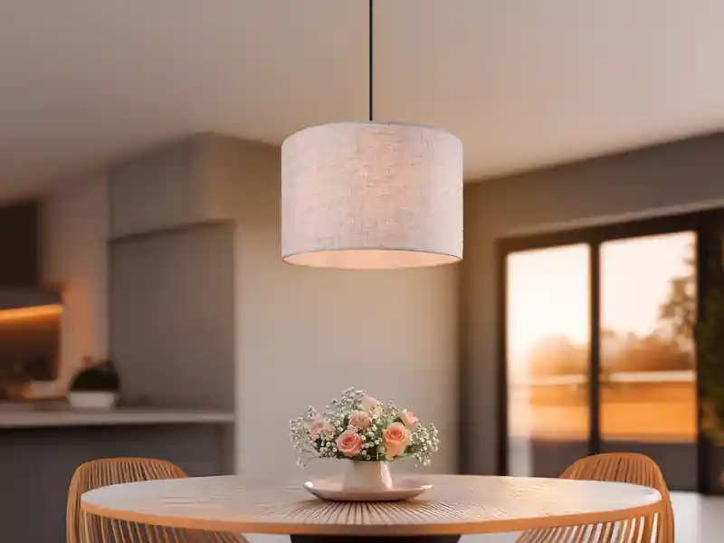 Online Kaufen Trio Leuchten Pendelleuchte ELMAU mit Stoffschirm in Beige und Naturholz Baldachin, Ø 35cm