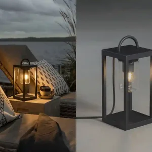 Angebot Konstsmide Kleine Tischleuchte BOLOGNA Schwarz aus Stahl mit Klarglas, Höhe 33cm