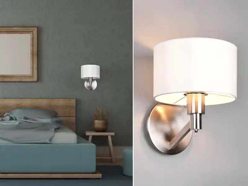 Trio Leuchten Kleine Wandleuchte CASSIO Silber matt mit Schalter & Stoffschirm Weiß Highlight