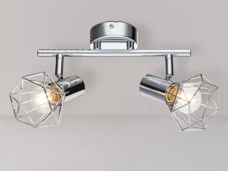 Globo Deckenstrahler XARA 2-flammig, Gitter Silber Chrom Industrial, Breite 25,5cm Preiswert