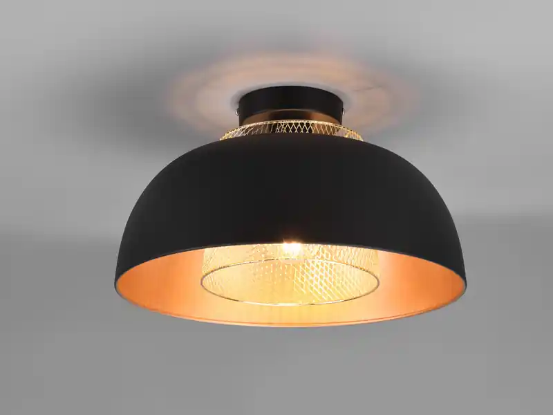Expressversand RL LIVE YOUR LIGHT Deckenleuchte PUNCH Metall Schwarz Gold mit Drahtgeflecht, Ø 35cm