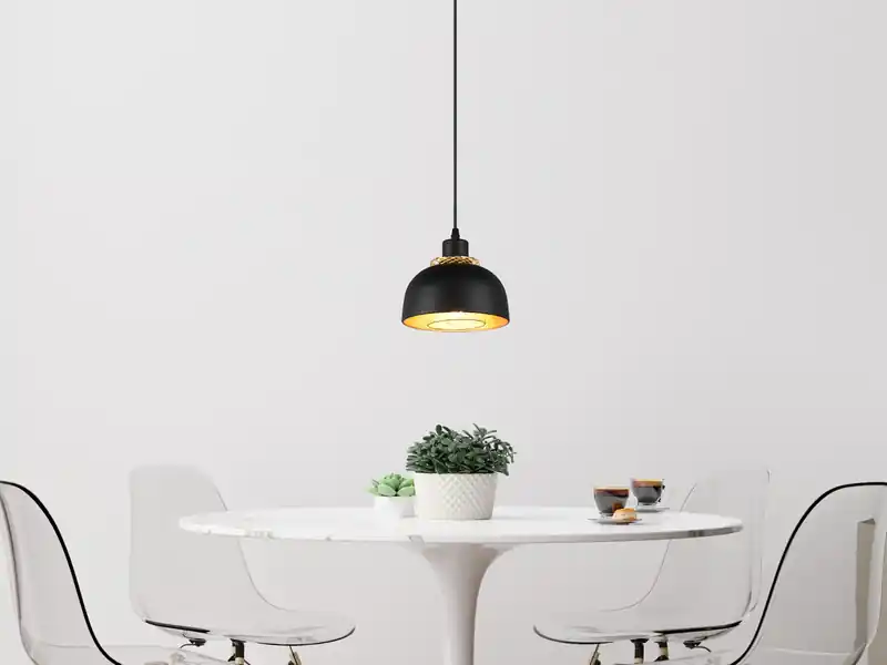 meineWunschleuchte LED Pendelleuchte Metall Schwarz Gold mit Drahtgeflecht, Ø 18cm Neu