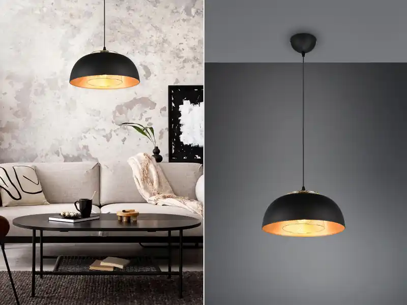meineWunschleuchte LED Pendelleuchte Metall Schwarz Gold mit Drahtgeflecht, Ø 35cm Ausverkauf