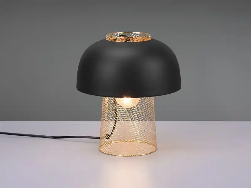 Bestpreis meineWunschleuchte LED Tischleuchte Metall Schwarz Gold mit Drahtgeflecht, Höhe 28cm