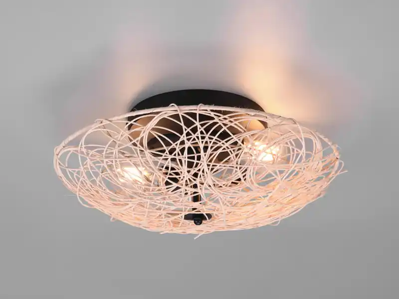 meineWunschleuchte LED Deckenleuchte Rattan Geflecht Natur im Boho Stil, Ø 40cm Meistverkauft