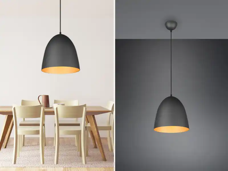 Preisknaller meineWunschleuchte LED Pendelleuchte einflammig Metall Schwarz innen Gold rund, Ø 25cm
