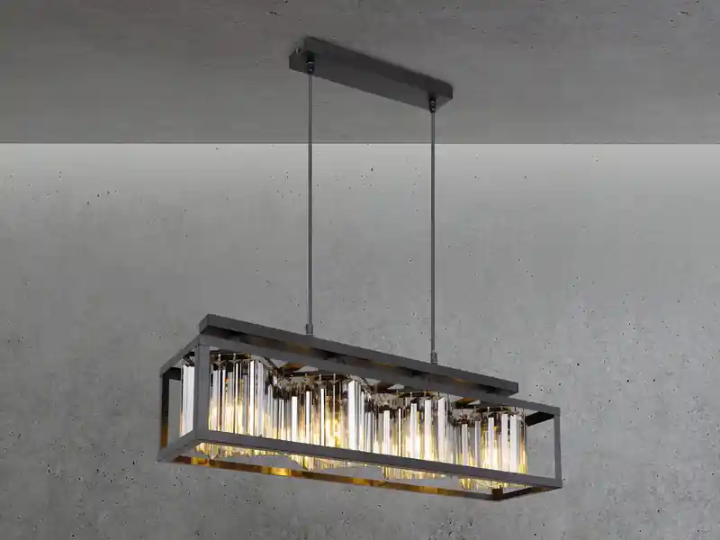Neuheit meineWunschleuchte LED Pendelleuchte mit Rauchglas Kristallen 4-flammig, Breite 68cm