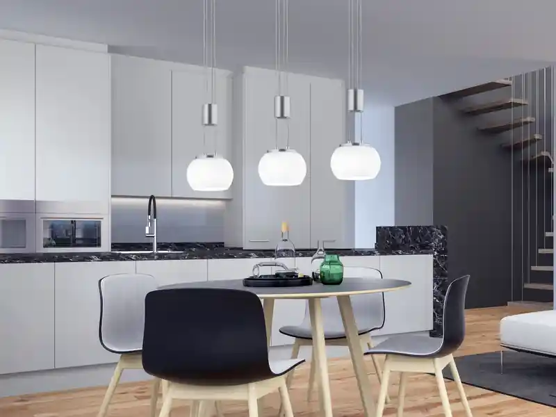 Trio Leuchten LED Pendelleuchte MADISON 3-flammig Silber mit Milchglas, Breite 82cm Ausverkauf