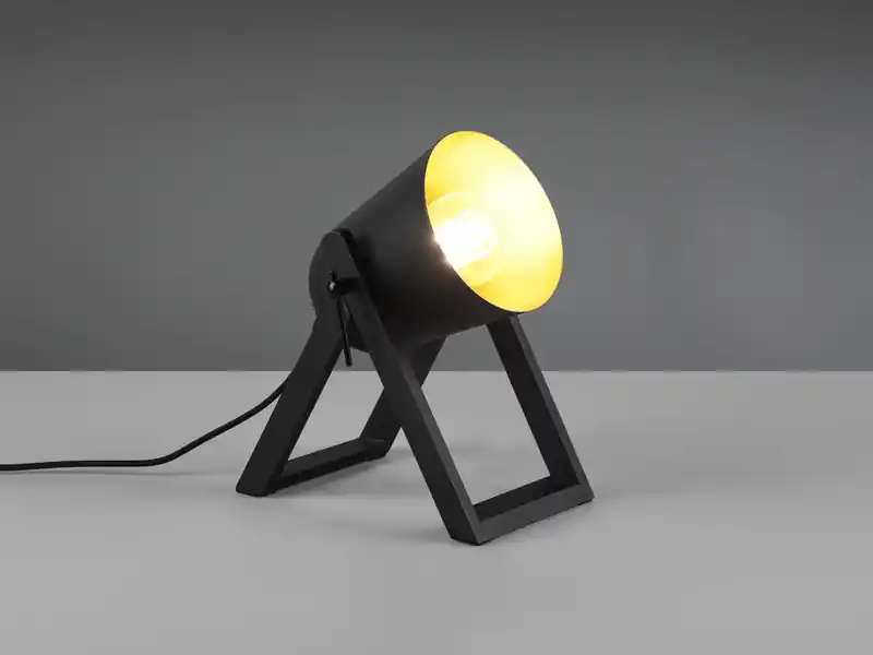 Preiswert meineWunschleuchte LED Tischleuchte Naturholz & Metallschirm Schwarz/Gold, Höhe 21cm