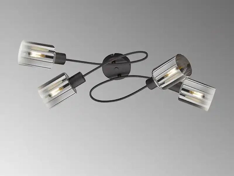 Neue Ware Fischer & Honsel Deckenleuchte ISKA 4-flammig Schwarz mit Rauchglas, Breite 79cm