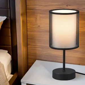 Abverkauf meineWunschleuchte LED Tischleuchte 2-lagig Stoff Organza transparent Schwarz innen Weiß, Höhe 28cm